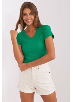 Zielona prążkowana bluzka basic z bawełny ze sklepu 5.10.15 w kategorii Bluzki damskie - zdjęcie 169730206