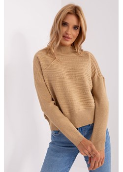 Camelowy damski sweter asymetryczny z wełnaą ze sklepu 5.10.15 w kategorii Swetry damskie - zdjęcie 169730547