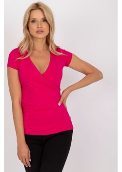 Fuksjowy t-shirt basic bawełniany RUE PARIS ze sklepu 5.10.15 w kategorii Bluzki damskie - zdjęcie 169730559