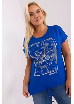 Kobaltowa damska bluzka plus size ze ściągaczem ze sklepu 5.10.15 w kategorii Bluzki damskie - zdjęcie 169731098