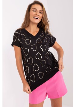 Czarna bluzka z błyszczącym nadrukiem RUE PARIS ze sklepu 5.10.15 w kategorii Bluzki damskie - zdjęcie 169731477