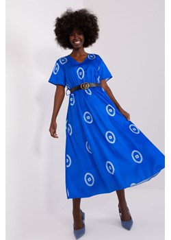 Ciemnoniebieska midi sukienka damska koktajlowa z paskiem ze sklepu 5.10.15 w kategorii Sukienki - zdjęcie 169731508