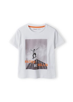 Biały t-shirt bawełniany dla chłopca z nadrukiem ze sklepu 5.10.15 w kategorii T-shirty chłopięce - zdjęcie 169731828