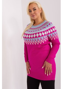 Fuksjowy długi sweter damski plus size we wzory ze sklepu 5.10.15 w kategorii Swetry damskie - zdjęcie 169731899