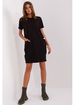 Czarna dresowa sukienka basic z krótkim rękawem ze sklepu 5.10.15 w kategorii Sukienki - zdjęcie 169731928