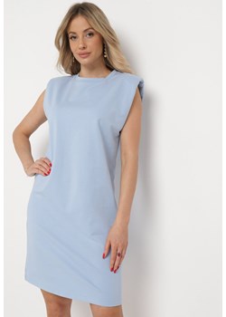 Niebieska Sukienka Pudełkowa z Podkreślonymi Ramionami Mimossa ze sklepu Born2be Odzież w kategorii Sukienki - zdjęcie 169736947