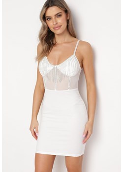 Biała Dopasowana Sukienka Mini z Siateczką i Cyrkoniami Mauda ze sklepu Born2be Odzież w kategorii Sukienki - zdjęcie 169737089
