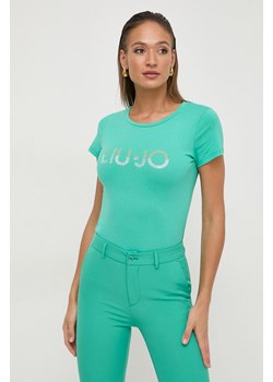 Liu Jo t-shirt bawełniany damski kolor zielony ze sklepu ANSWEAR.com w kategorii Bluzki damskie - zdjęcie 169739186