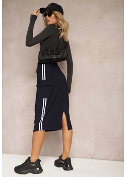 Granatowa Spódnica Midi Ozdobiona Lampasami i Kieszeniami Faniva ze sklepu Renee odzież w kategorii Spódnice - zdjęcie 169741539