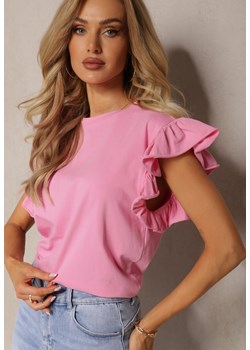 Jasnoróżowy T-shirt z Krótkimi Rękawami z Falbanki Arseja ze sklepu Renee odzież w kategorii Bluzki damskie - zdjęcie 169741669