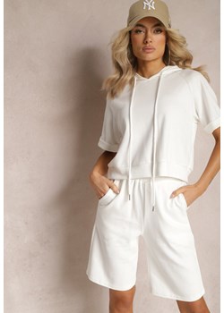 Biały Komplet Dresowy Bluza z Kapturem i Krótkimi Rękawami oraz Szorty Choana ze sklepu Renee odzież w kategorii Komplety i garnitury damskie - zdjęcie 169741699