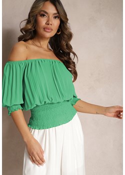 Zielona Bluzka Hiszpanka z Marszczeniami Nuinama ze sklepu Renee odzież w kategorii Bluzki damskie - zdjęcie 169741887