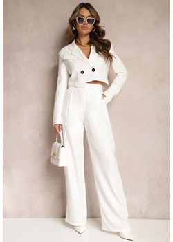 Białe Szerokie Spodnie z Zapięciem na Haczyk Brutris ze sklepu Renee odzież w kategorii Spodnie damskie - zdjęcie 169741907