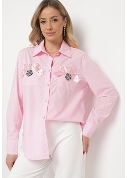 Różowa Koszula na Biżuteryjne Guziki ze Zdobionymi Kieszeniami Nerlla ze sklepu Born2be Odzież w kategorii Koszule damskie - zdjęcie 169746739