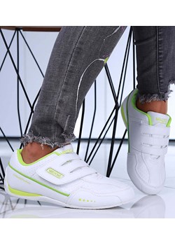 Biało zielone sportowe buty na rzepy /D9-3 15661 T244/ ze sklepu Pantofelek24.pl w kategorii Buty sportowe damskie - zdjęcie 169748165