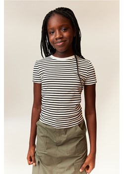 H & M - Top z bawełnianego dżerseju w prążki - Biały ze sklepu H&M w kategorii Bluzki dziewczęce - zdjęcie 169749256
