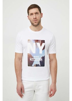 BOSS t-shirt bawełniany męski kolor biały z nadrukiem 50512110 ze sklepu ANSWEAR.com w kategorii T-shirty męskie - zdjęcie 169750379