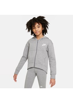 Bluza z kapturem i zamkiem na całej długości dla dużych dzieci (dziewcząt) Nike Sportswear Club Fleece - Szary ze sklepu Nike poland w kategorii Bluzy dziewczęce - zdjęcie 169754576