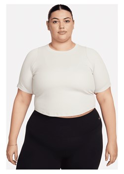 Damska koszulka o skróconym kroju z krótkim rękawem Dri-FIT Nike Zenvy Rib (duże rozmiary) - Brązowy ze sklepu Nike poland w kategorii Bluzki damskie - zdjęcie 169754789
