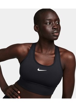Damski stanik sportowy o wydłużonym kroju z wkładkami Nike Swoosh Medium Support - Czerń ze sklepu Nike poland w kategorii Biustonosze - zdjęcie 169754907