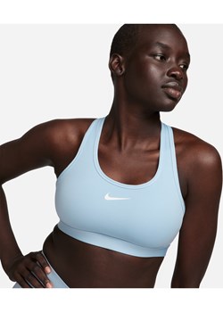 Damski stanik sportowy z wkładkami Nike Swoosh Medium Support - Niebieski ze sklepu Nike poland w kategorii Biustonosze - zdjęcie 169756237