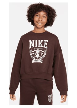 Bluza dresowa oversize z dzianiny z półokrągłym dekoltem dla dużych dzieci (dziewcząt) Nike Sportswear - Brązowy ze sklepu Nike poland w kategorii Bluzy dziewczęce - zdjęcie 169756586