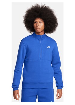 Męska szczotkowana bluza z zamkiem 1/2 Nike Sportswear Club - Niebieski ze sklepu Nike poland w kategorii Bluzy męskie - zdjęcie 169758747