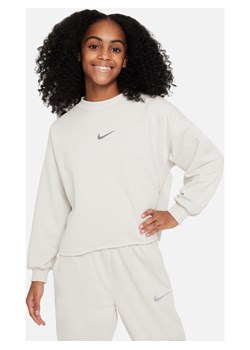 Bluza dresowa z półokrągłym dekoltem dla dużych dzieci (dziewcząt) Dri-FIT Nike Sportswear - Szary ze sklepu Nike poland w kategorii Bluzy dziewczęce - zdjęcie 169759249