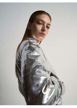 Reserved - Metaliczna kurtka z imitacji skóry - srebrny ze sklepu Reserved w kategorii Kurtki damskie - zdjęcie 169779455