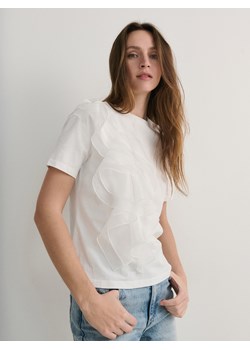 Reserved - T-shirt z ozdobną falbaną - biały ze sklepu Reserved w kategorii Bluzki damskie - zdjęcie 169779968