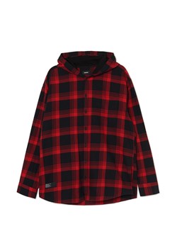 Cropp - Czerwona koszula w kratę z kapturem - czerwony ze sklepu Cropp w kategorii Koszule męskie - zdjęcie 169783116