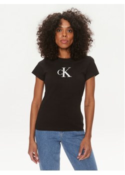 Calvin Klein Jeans T-Shirt Satin J20J222343 Czarny Slim Fit ze sklepu MODIVO w kategorii Bluzki damskie - zdjęcie 169785545
