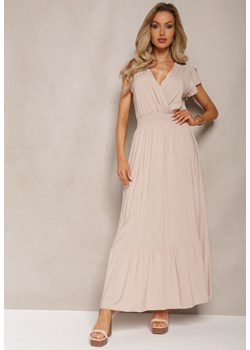 Jasnobeżowa Rozkloszowana Sukienka Maxi z Bawełny o Kopertowym Kroju Asmerie ze sklepu Renee odzież w kategorii Sukienki - zdjęcie 169787259