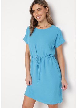 Niebieska Sukienka Mini z Krótkim Rękawem Ściągana w Pasie Troczkami Bellisant ze sklepu Born2be Odzież w kategorii Sukienki - zdjęcie 169788087