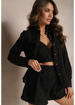 Czarna Ażurowa Koszula z Bawełny Dodatkowo Top na Ramiączkach Filamo ze sklepu Renee odzież w kategorii Koszule damskie - zdjęcie 169792497
