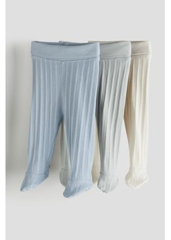 H & M - Bawełniane legginsy w prążki 3-pak - Niebieski ze sklepu H&M w kategorii Spodnie i półśpiochy - zdjęcie 169801196