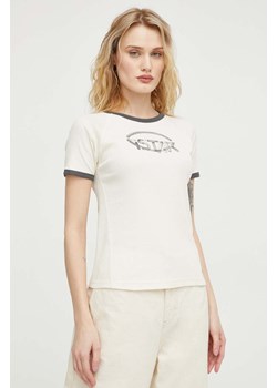 G-Star Raw t-shirt bawełniany damski kolor beżowy ze sklepu ANSWEAR.com w kategorii Bluzki damskie - zdjęcie 169803009