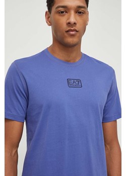 EA7 Emporio Armani t-shirt bawełniany męski kolor niebieski gładki ze sklepu ANSWEAR.com w kategorii T-shirty męskie - zdjęcie 169803129