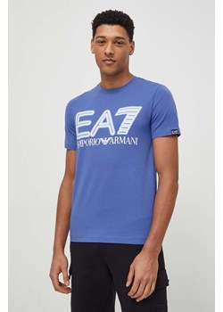 EA7 Emporio Armani t-shirt męski kolor niebieski z nadrukiem ze sklepu ANSWEAR.com w kategorii T-shirty męskie - zdjęcie 169803149