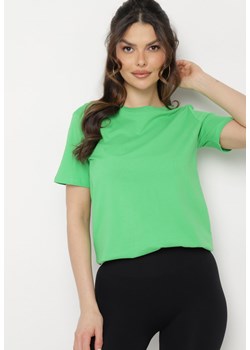 Zielony Gładki T-shirt z Elastycznej Bawełny z Krótkim Rękawem Derdiara ze sklepu Born2be Odzież w kategorii Bluzki damskie - zdjęcie 169815407