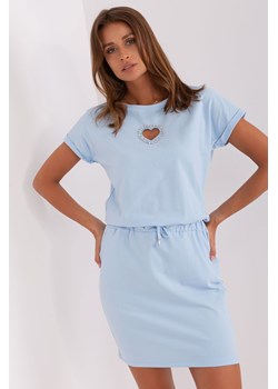 Jasnoniebieska sukienka dresowa z aplikacjami ze sklepu 5.10.15 w kategorii Sukienki - zdjęcie 169816178