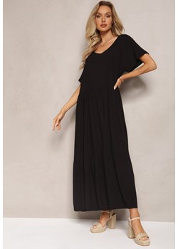 Czarna Maxi Sukienka Rozkloszowana z Bawełny z Trójkątnym Dekoltem Eriwen ze sklepu Renee odzież w kategorii Sukienki - zdjęcie 169821987