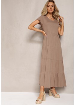Ciemnobeżowa Rozkloszowana Sukienka Maxi z Bawełny Sanjees ze sklepu Renee odzież w kategorii Sukienki - zdjęcie 169822047