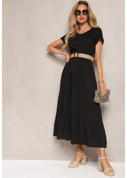 Czarna Rozkloszowana Sukienka Maxi z Bawełny Sanjees ze sklepu Renee odzież w kategorii Sukienki - zdjęcie 169822058