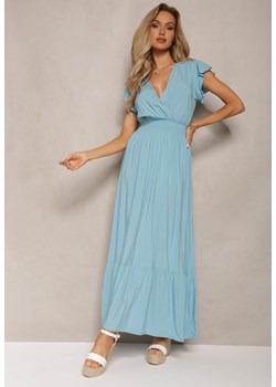 Jasnoniebieska Rozkloszowana Sukienka Maxi z Bawełny o Kopertowym Kroju Asmerie ze sklepu Renee odzież w kategorii Sukienki - zdjęcie 169822087