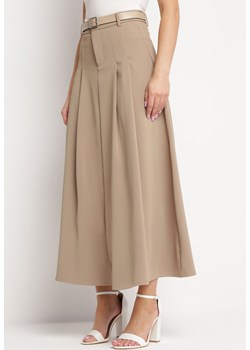 Beżowa Spódnica Rozkloszowana Maxi z Paskiem z Klamrą Sawen ze sklepu Born2be Odzież w kategorii Spódnice - zdjęcie 169822438