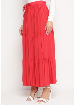 Czerwona Wiskozowa Spódnica Maxi Rozkloszowana z Paskami Saosa ze sklepu Born2be Odzież w kategorii Spódnice - zdjęcie 169822495