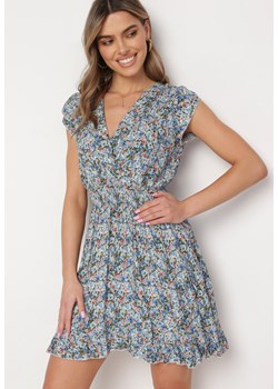 Niebieska Bawełniana Sukienka z Gumką w Talii w Kwiatowy Wzór Bomalia ze sklepu Born2be Odzież w kategorii Sukienki - zdjęcie 169822649