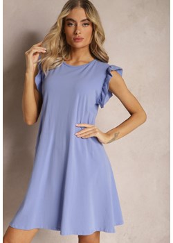 Jasnoniebieska Trapezowa Sukienka z Elastycznej Bawełny z Falbankami Przy Ramionach Aleradia ze sklepu Renee odzież w kategorii Sukienki - zdjęcie 169825609