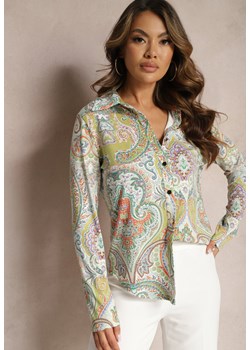Zielono-Beżowa Koszula na Guziki z Długim Rękawem i Orientalnym Motywem Navinessa ze sklepu Renee odzież w kategorii Koszule damskie - zdjęcie 169825619